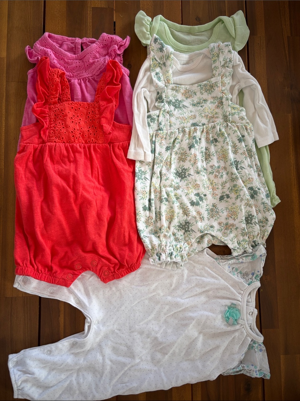 Mixed Baby Romper Lot - Coral, Pink, Green, Floral, White